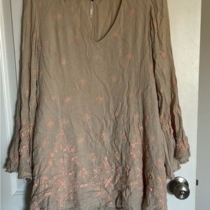 Beige Tunic with Peach Floral Embroidery